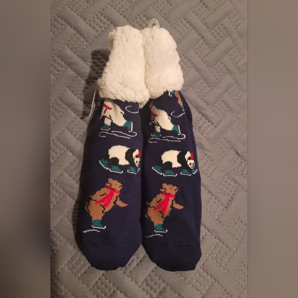 Women Cozy Bear & Panda Sherpa Slipper Sock, One Size Fits Most